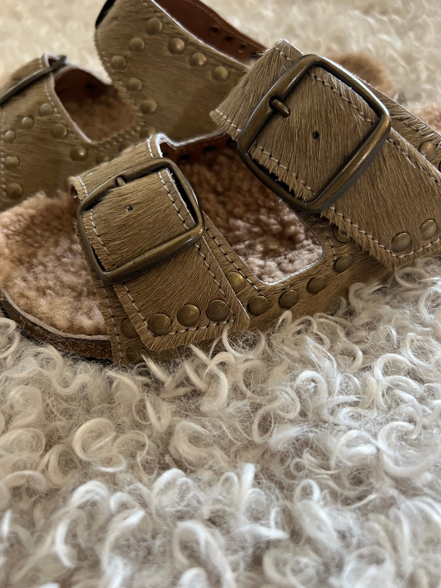 Suede Shearling Lined Taupe Slides