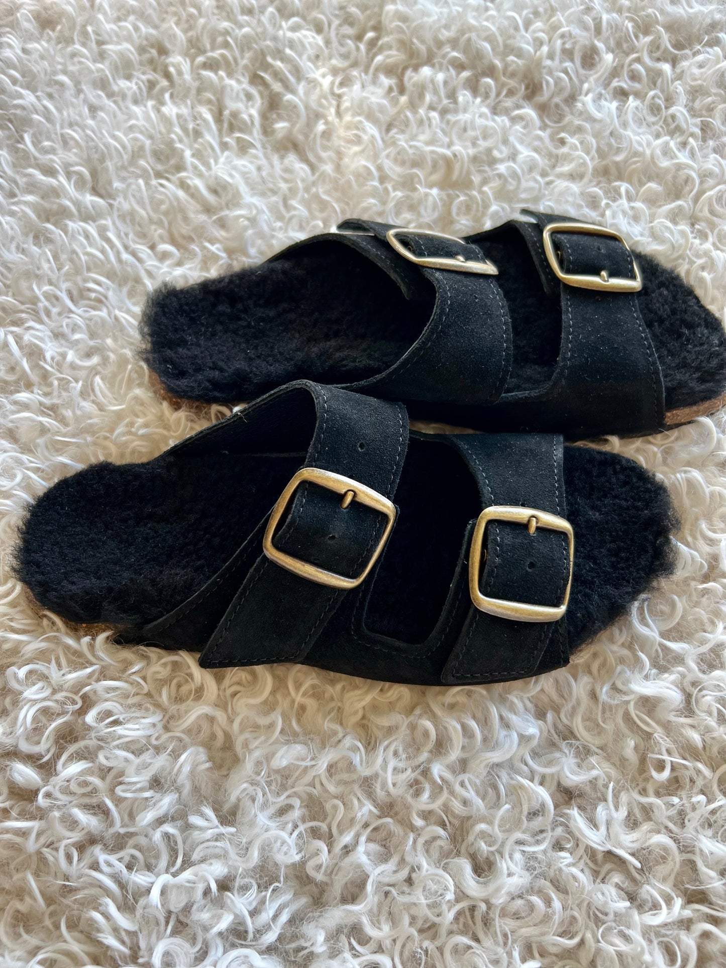 Black Suede Shearling Lined Slide
