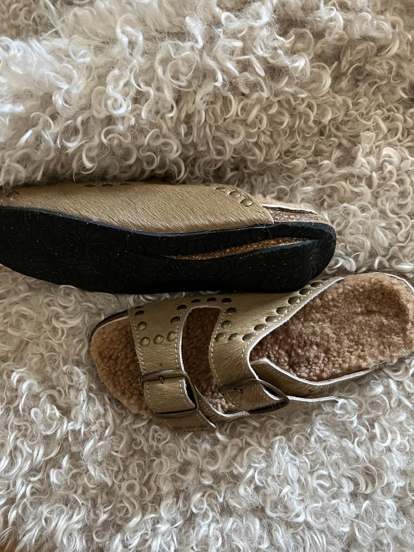 Suede Shearling Lined Taupe Slides