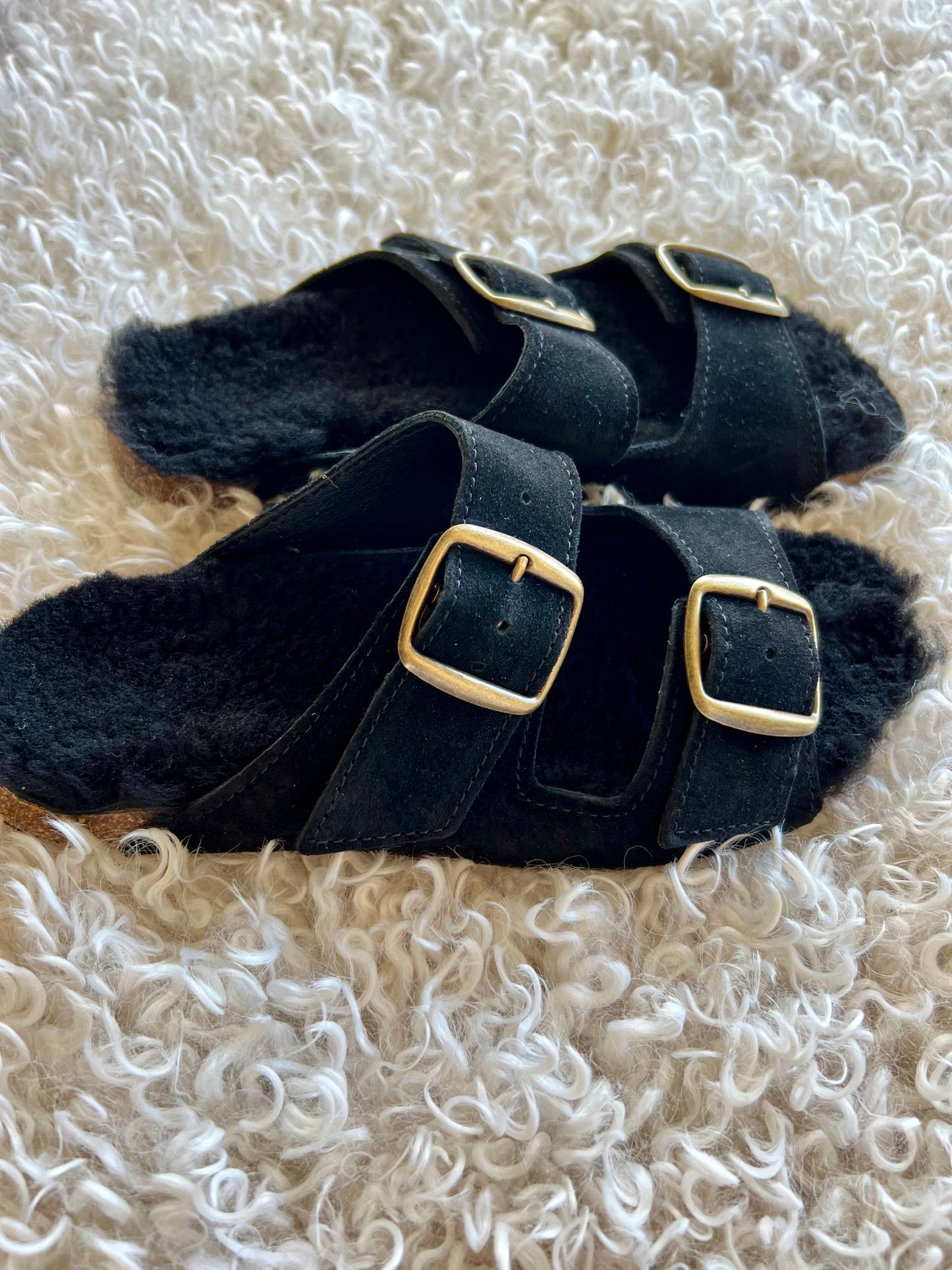 Black Suede Shearling Lined Slide