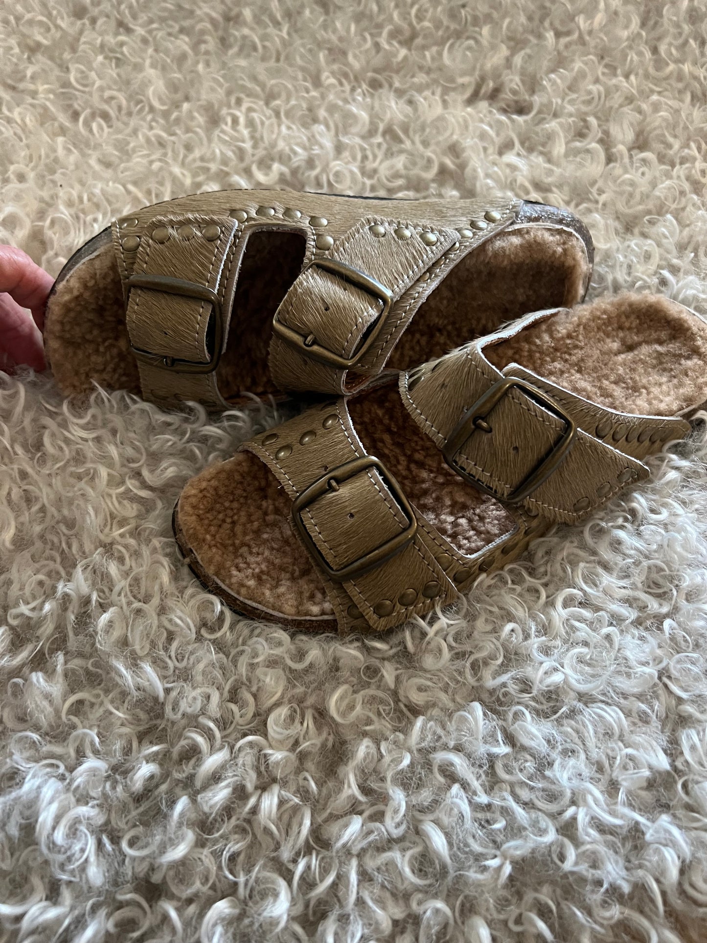 Suede Shearling Lined Taupe Slides
