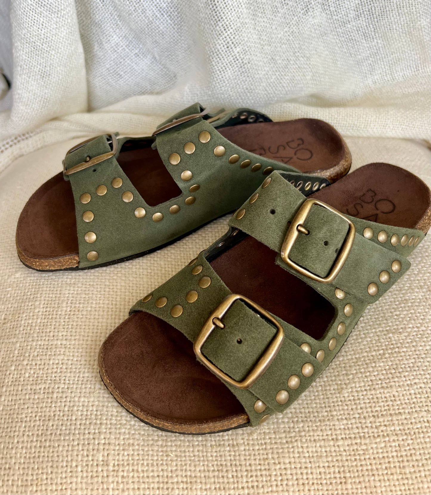 Khaki Suede Slides