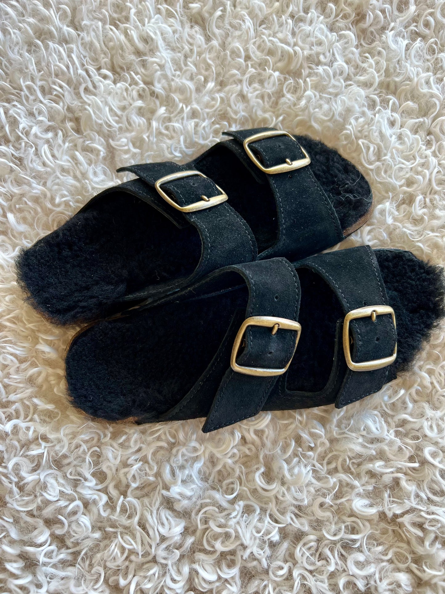 Black Suede Shearling Lined Slide