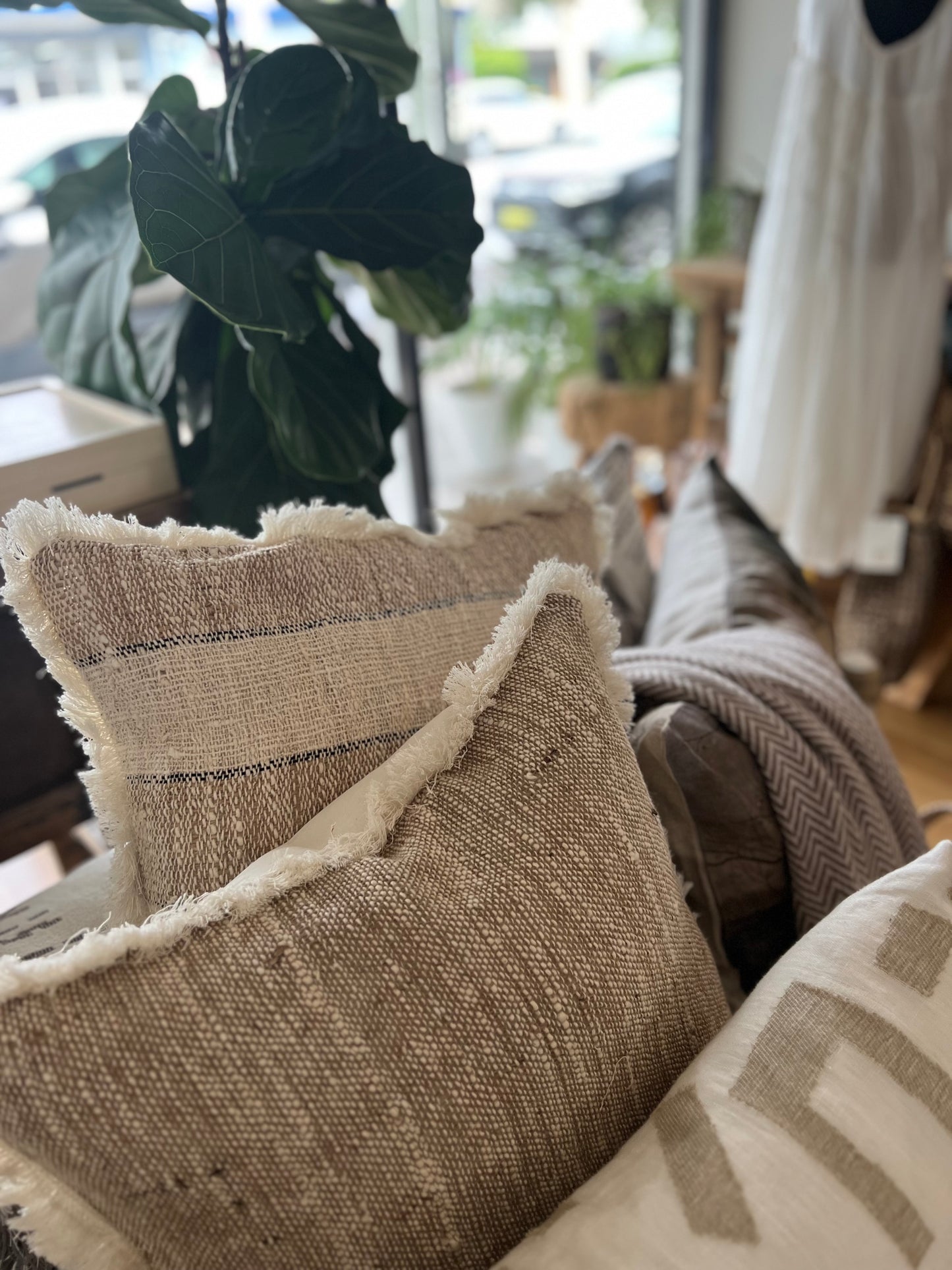 Textured Cushion with Fringe