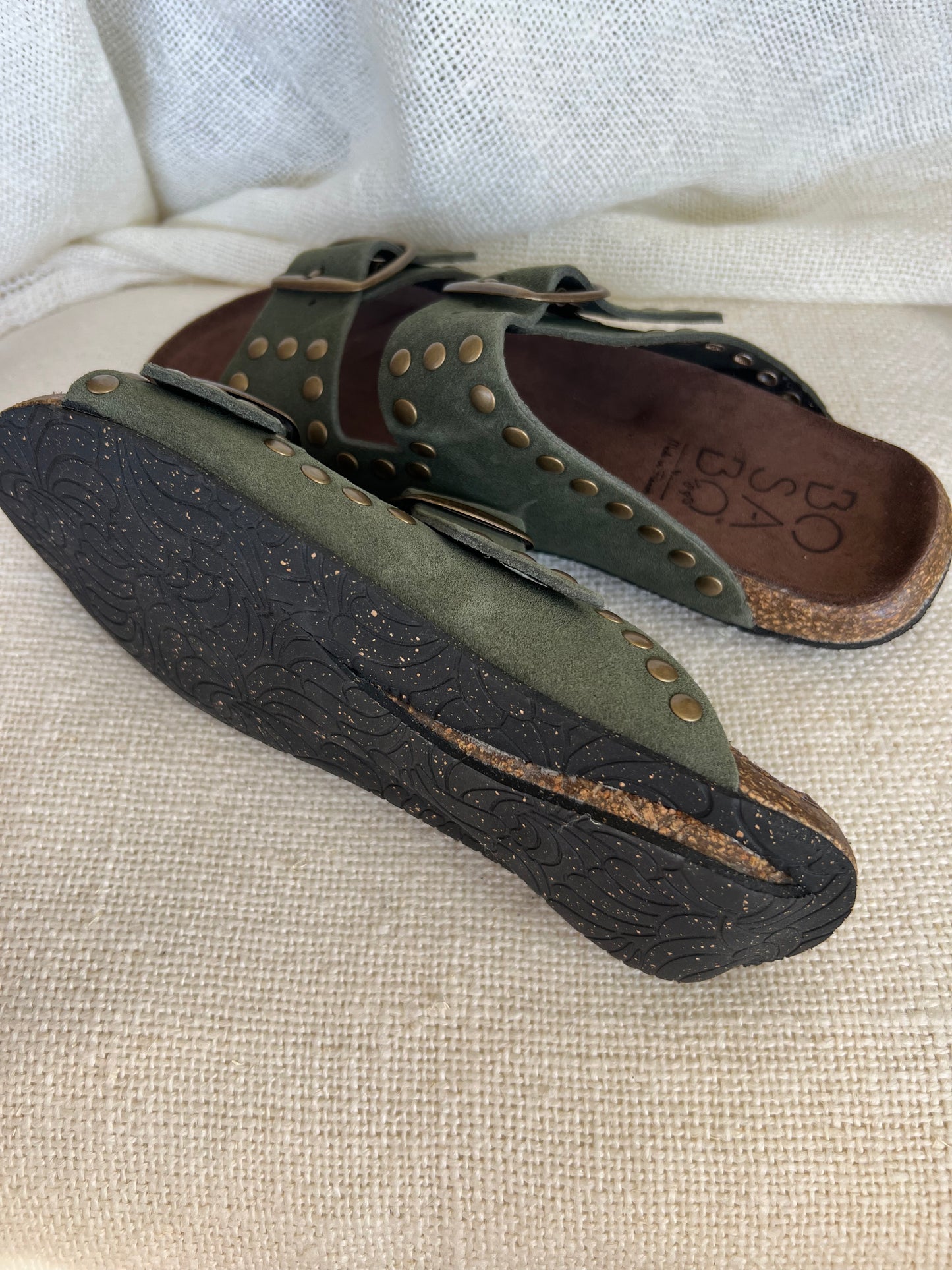 Khaki Suede Slides