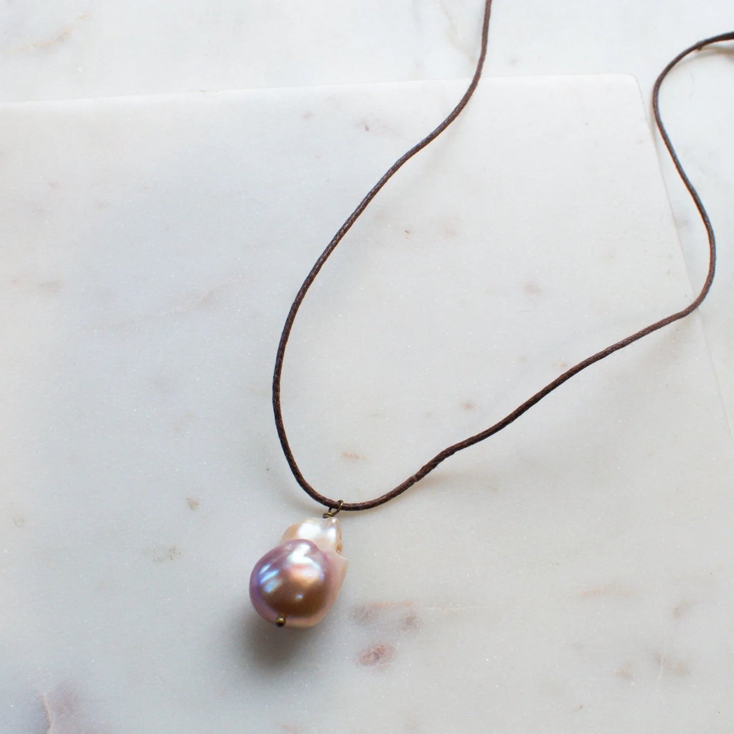 The AURELIA Baroque Pearl Necklace on Brown Cord