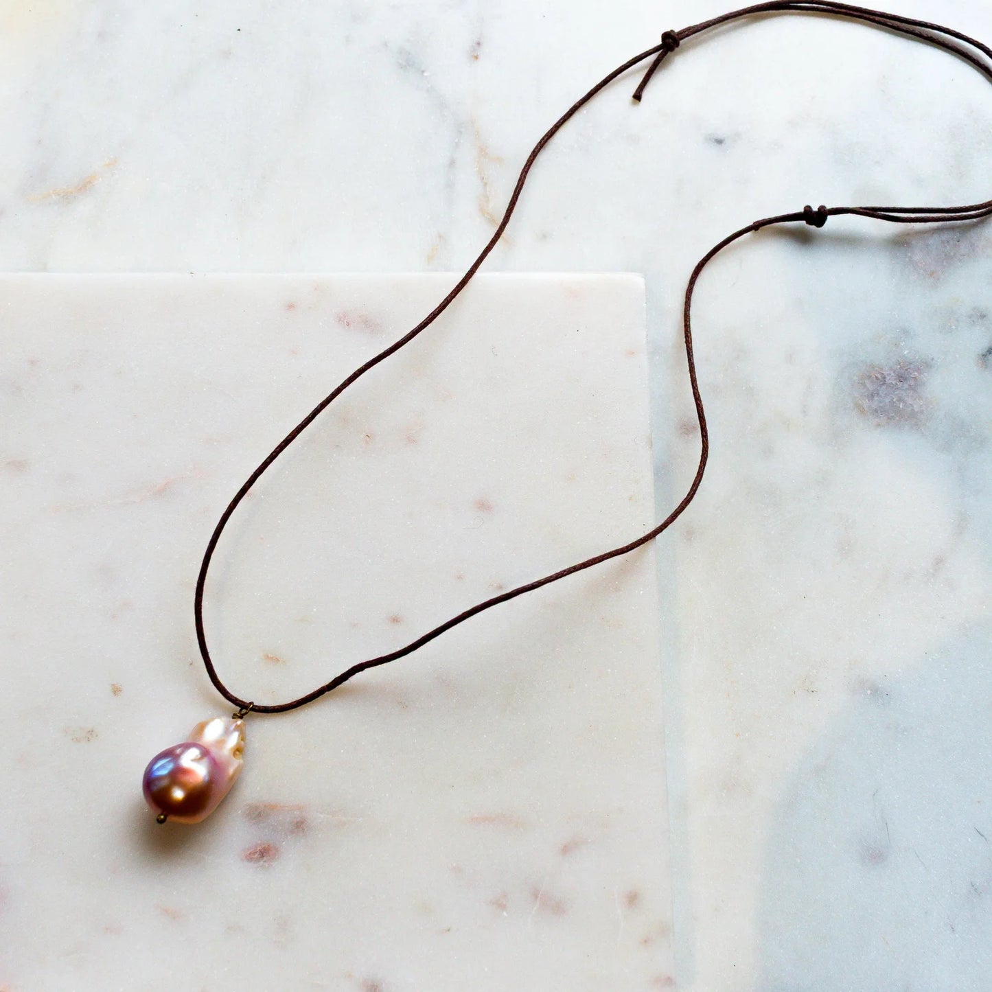The AURELIA Baroque Pearl Necklace on Brown Cord