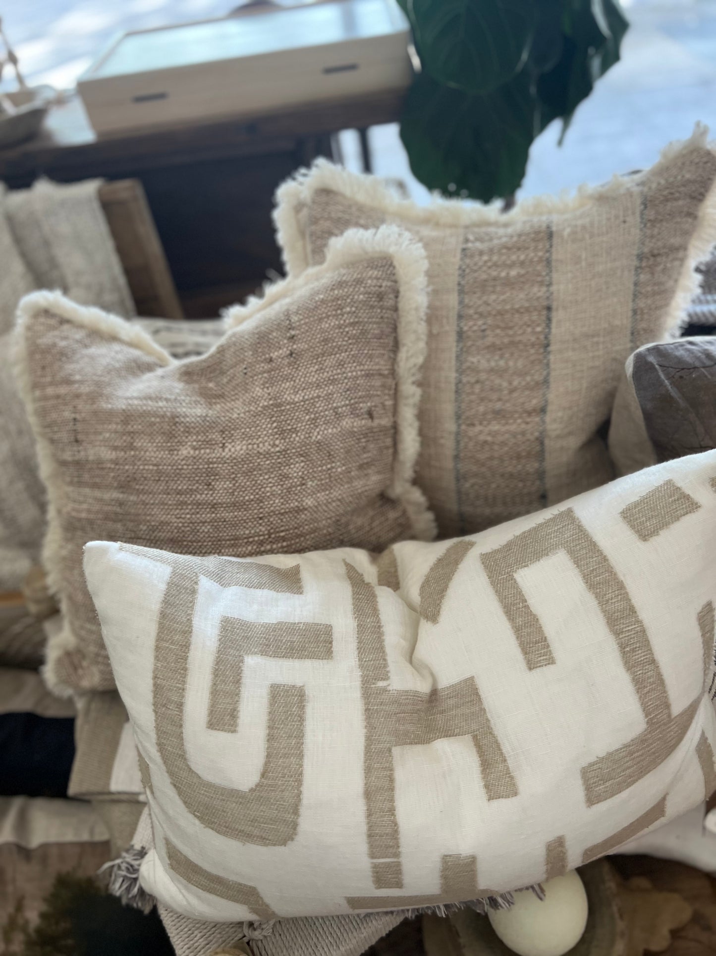 Textured Cushion with Fringe