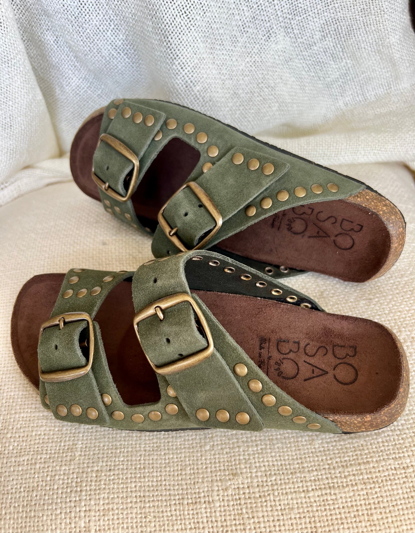 Khaki Suede Slides