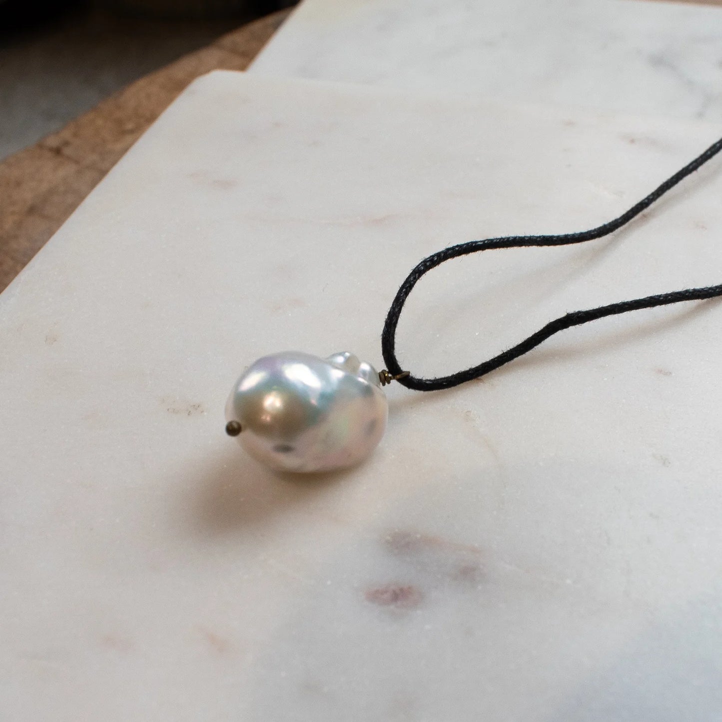 The LUMAR Baroque Pearl Necklace on Black Cord