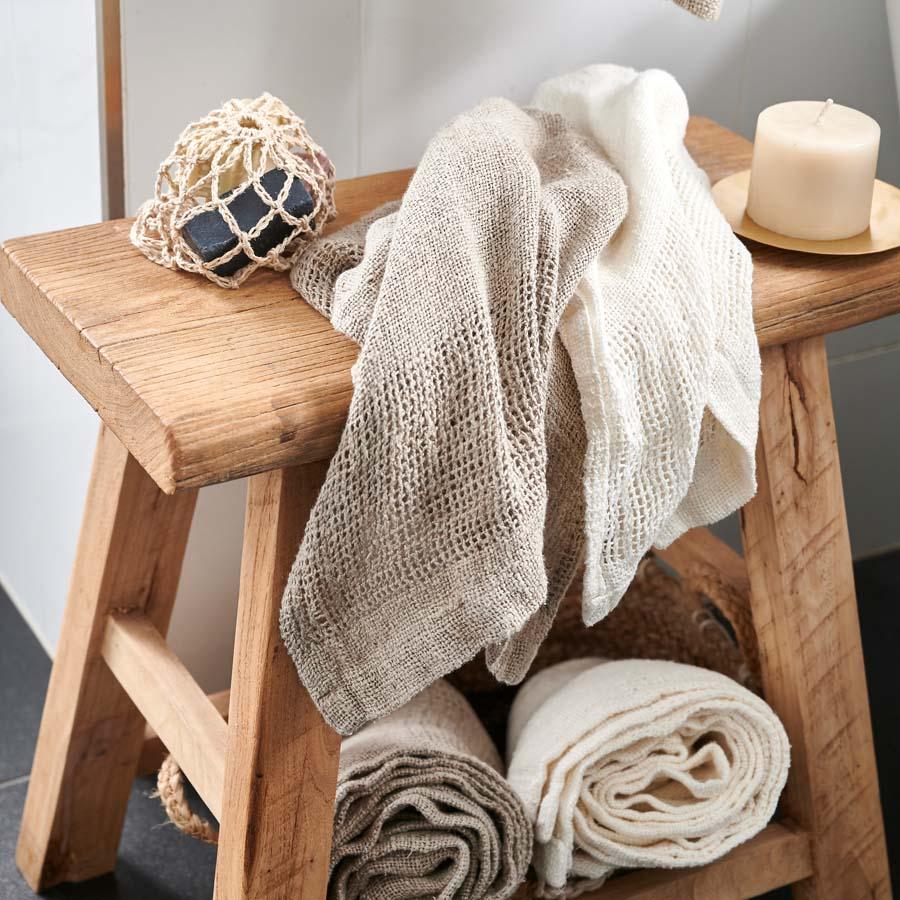 Mayla Hand Loom Woven Linen Hand Towel Ivory