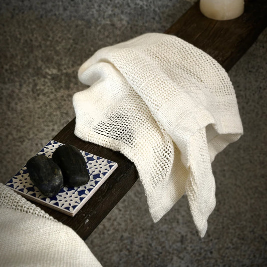 Mayla Hand Loom Woven Linen Hand Towel Ivory