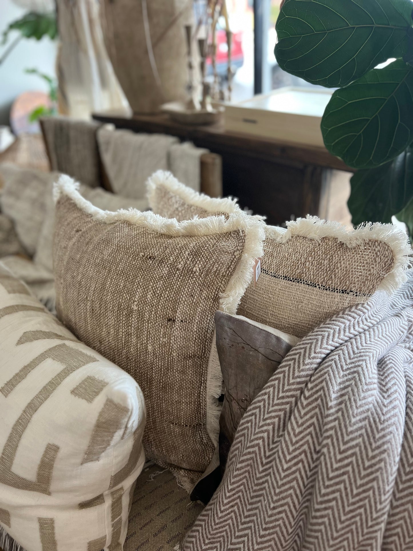 Textured Cushion with Fringe