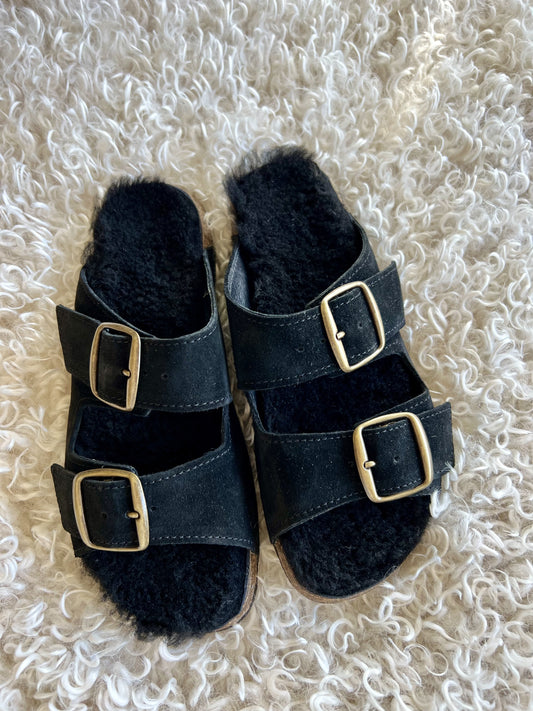 Black Suede Shearling Lined Slide