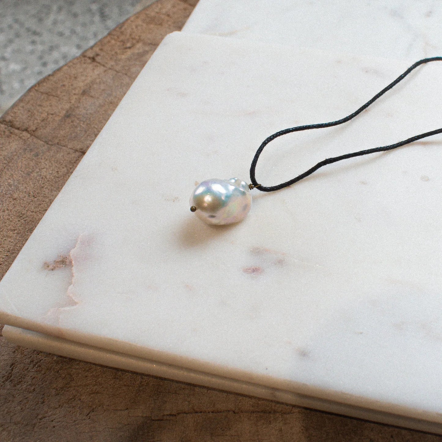 The LUMAR Baroque Pearl Necklace on Black Cord