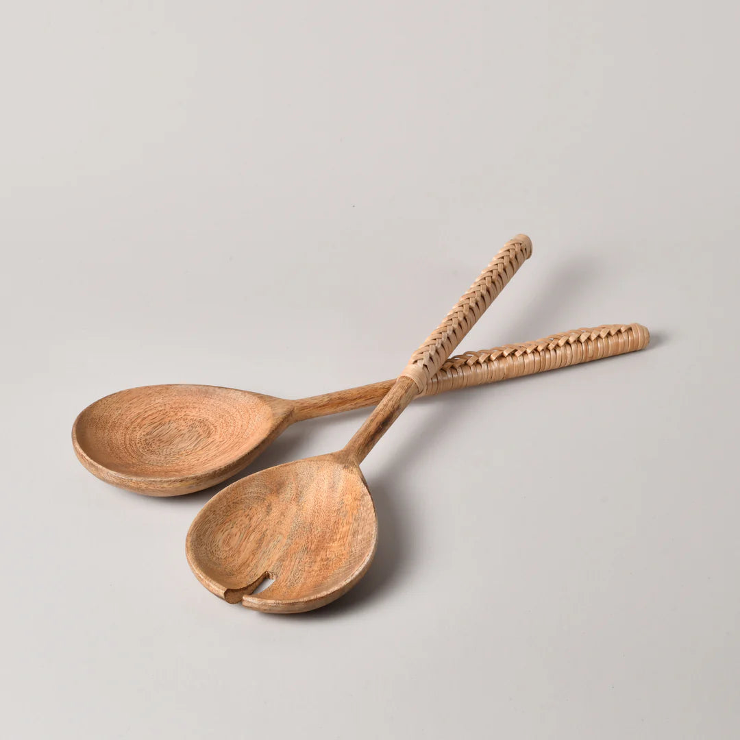 Salad Servers with Rattan Handles