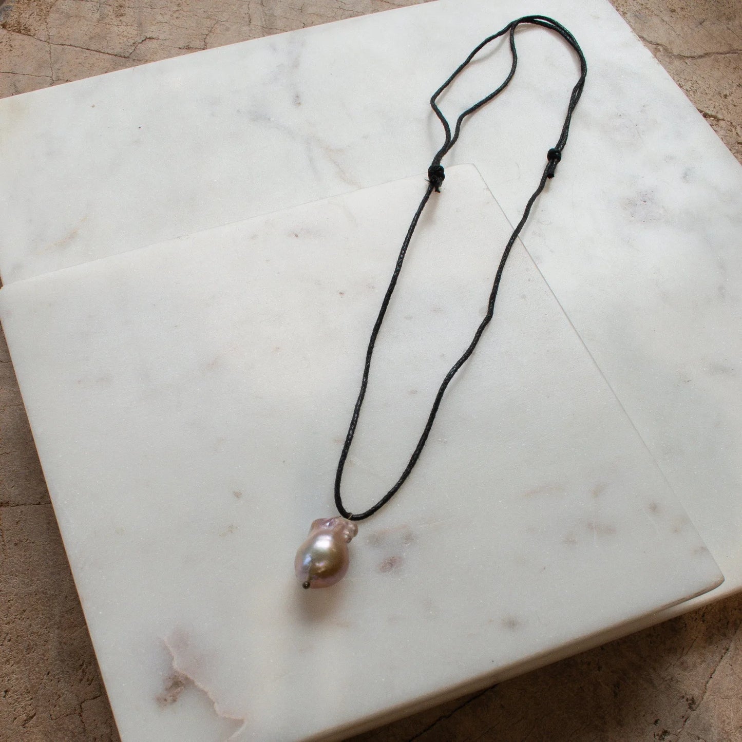 The ROSARA Baroque Pearl Necklace on Black Cord