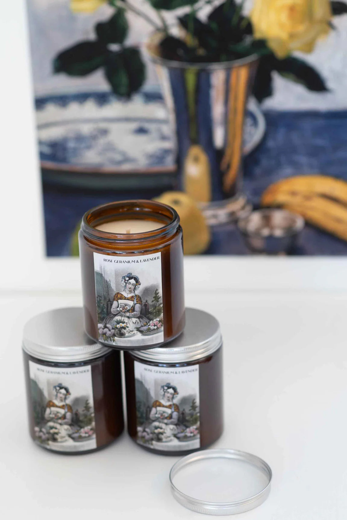 Rose Geranium Lavender Soy Candle in a Glass Jar