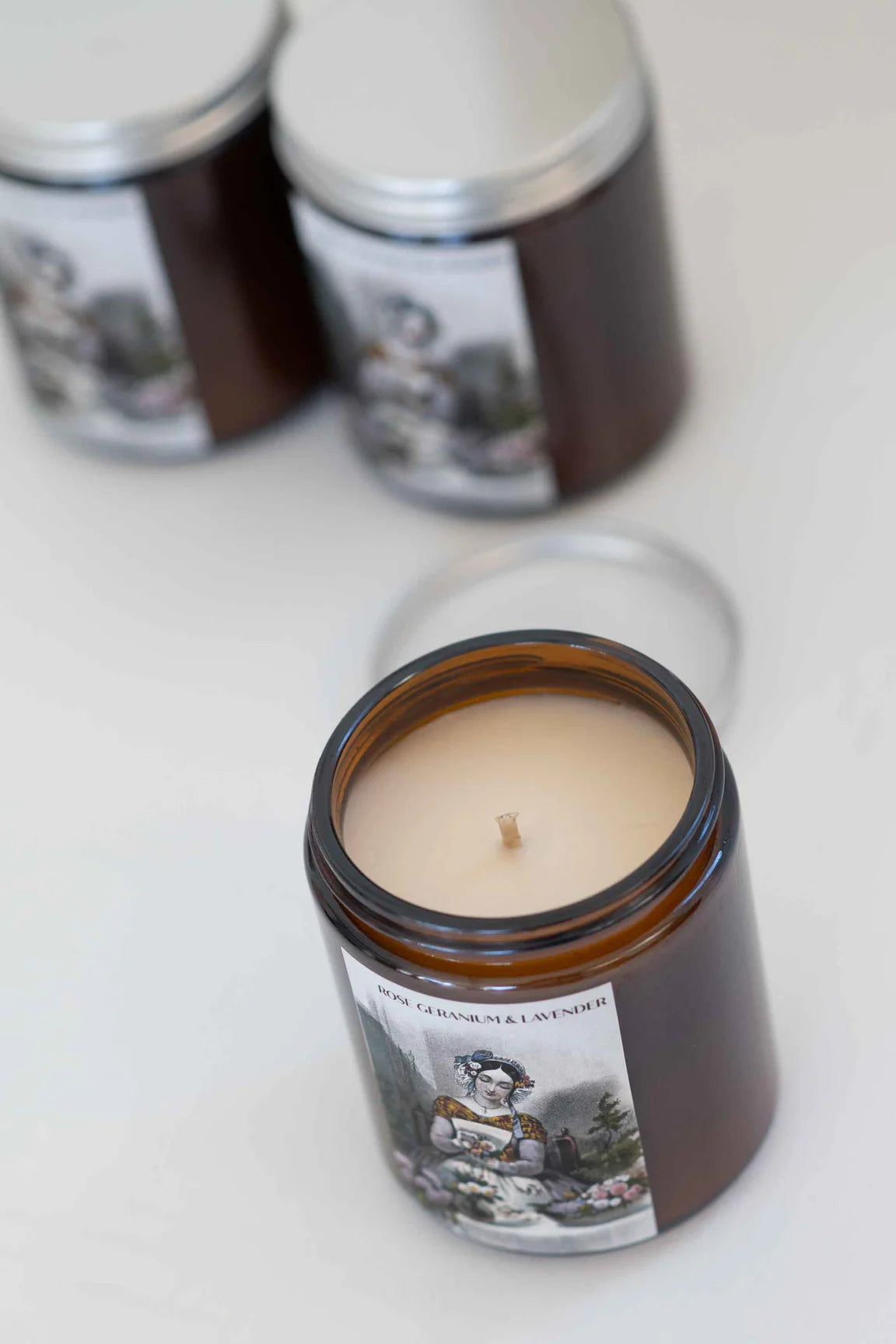 Rose Geranium Lavender Soy Candle in a Glass Jar