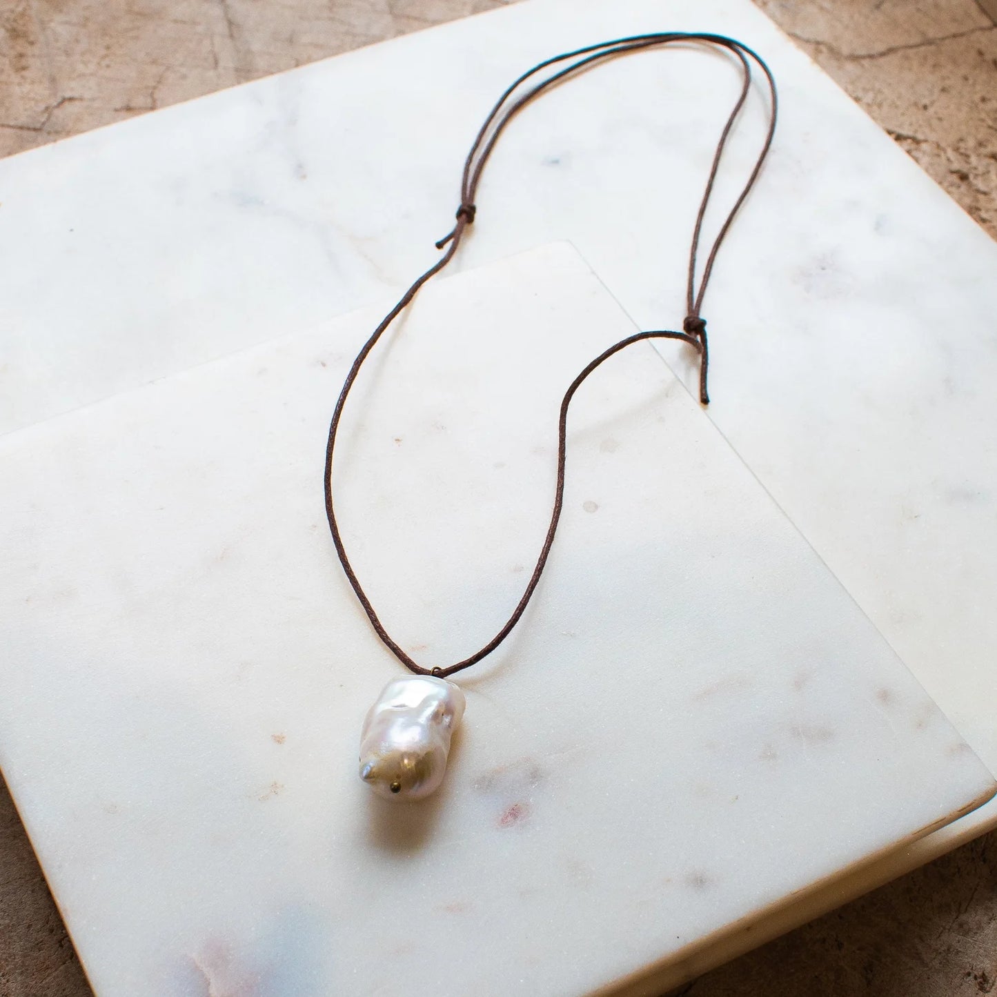 The SOLARA Baroque Pearl Necklace on Brown Cord
