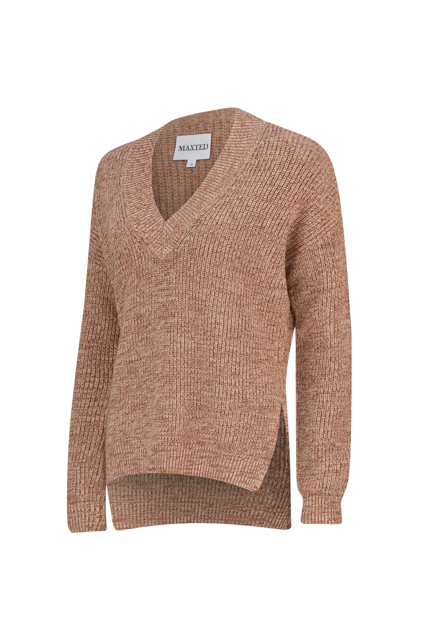 Brown Twist V- Neck Ribbed Pullover