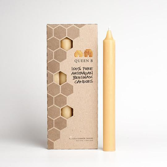 Queen B Beeswax Dinner Tapers 20cm