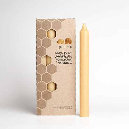 Queen B Beeswax Dinner Tapers 20cm