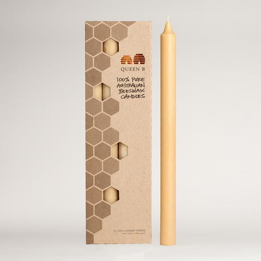 Queen B Beeswax Dinner Tapers 30cm