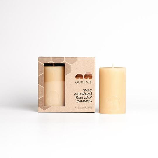 Queen B Beeswax Pillar Candles 8cm
