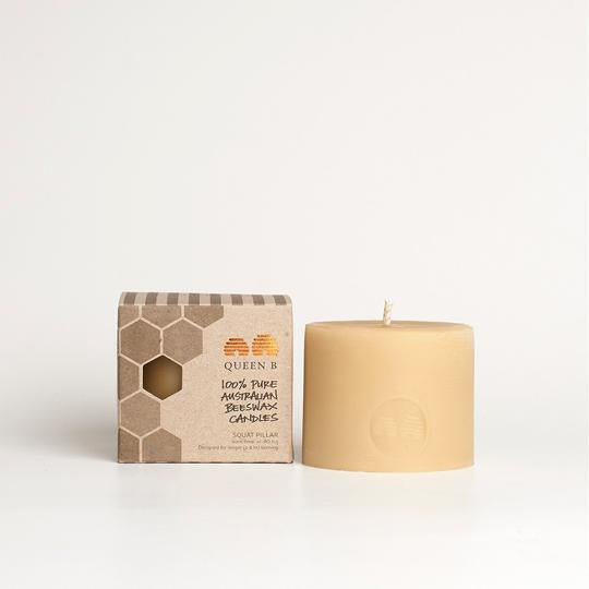 Queen B Beeswax Squat Pillar Candle