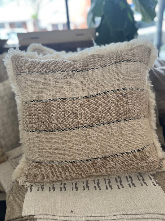 Textured Striped Cushion with Fringe