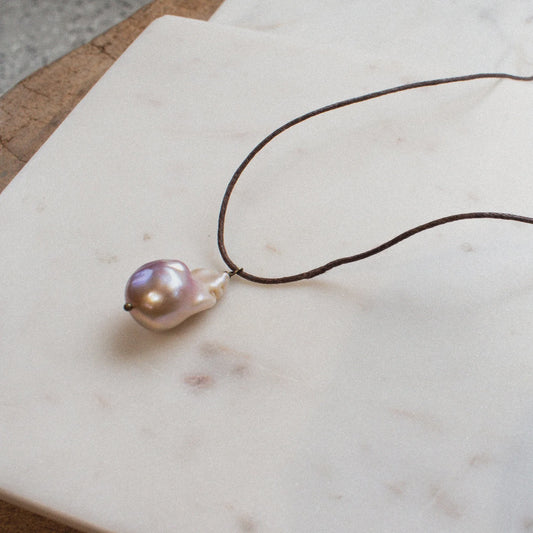 The AURELIA Baroque Pearl Necklace on Brown Cord