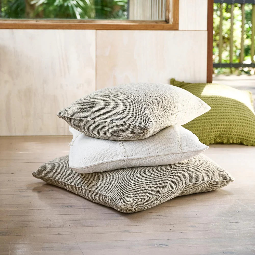 Verdure Linen Cushion - Natural/Green