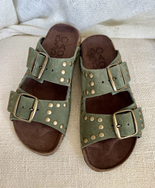 Khaki Suede Slides