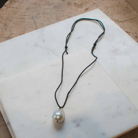 The LUMAR Baroque Pearl Necklace on Black Cord
