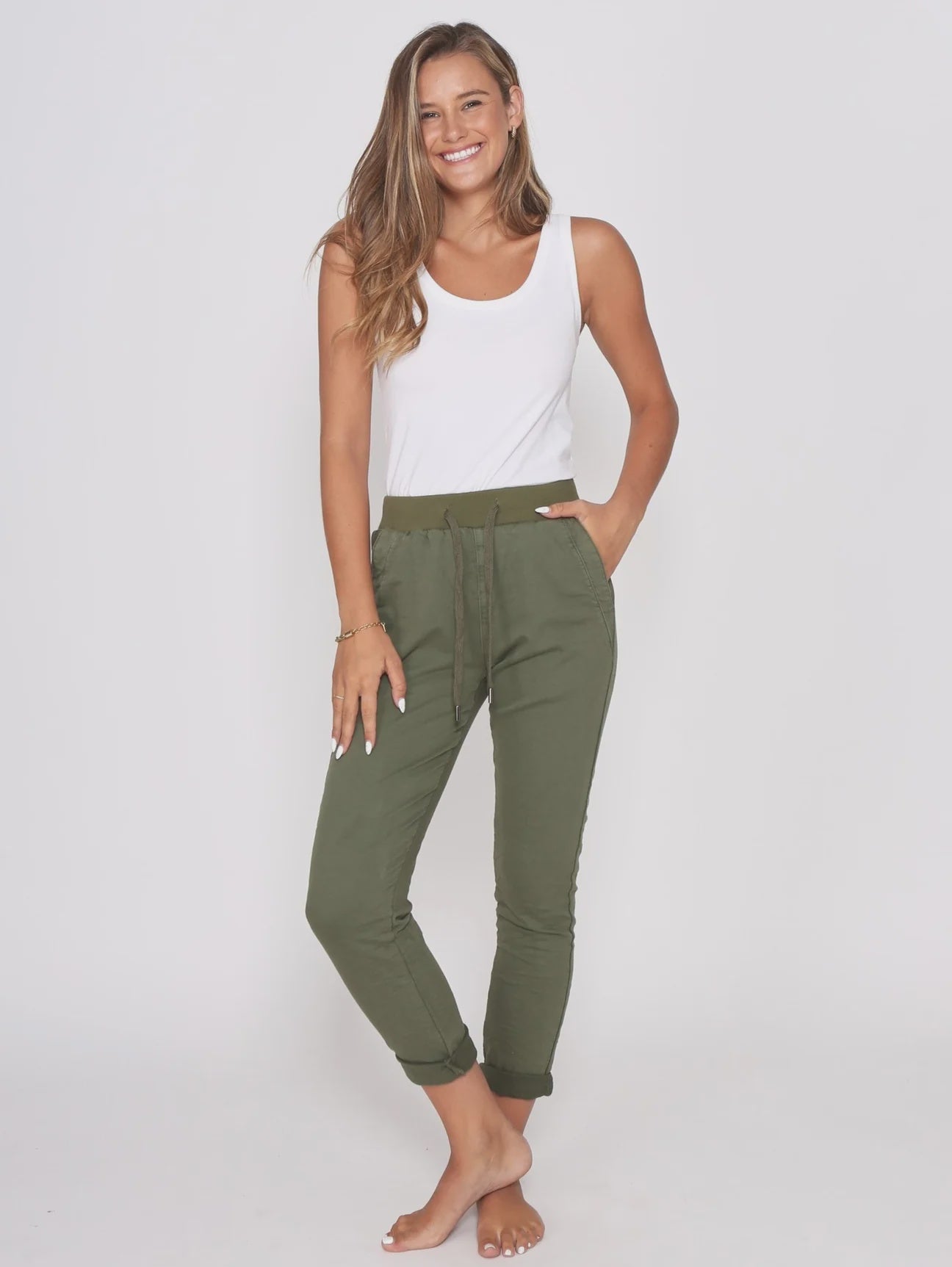 Riley Denim Joggers - Khaki