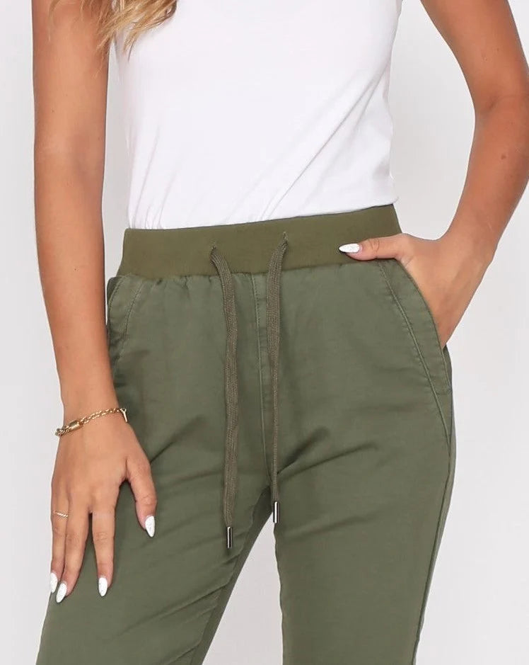 Riley Denim Joggers - Khaki