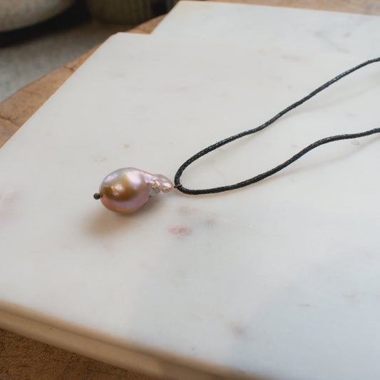 The ROSARA Baroque Pearl Necklace on Black Cord