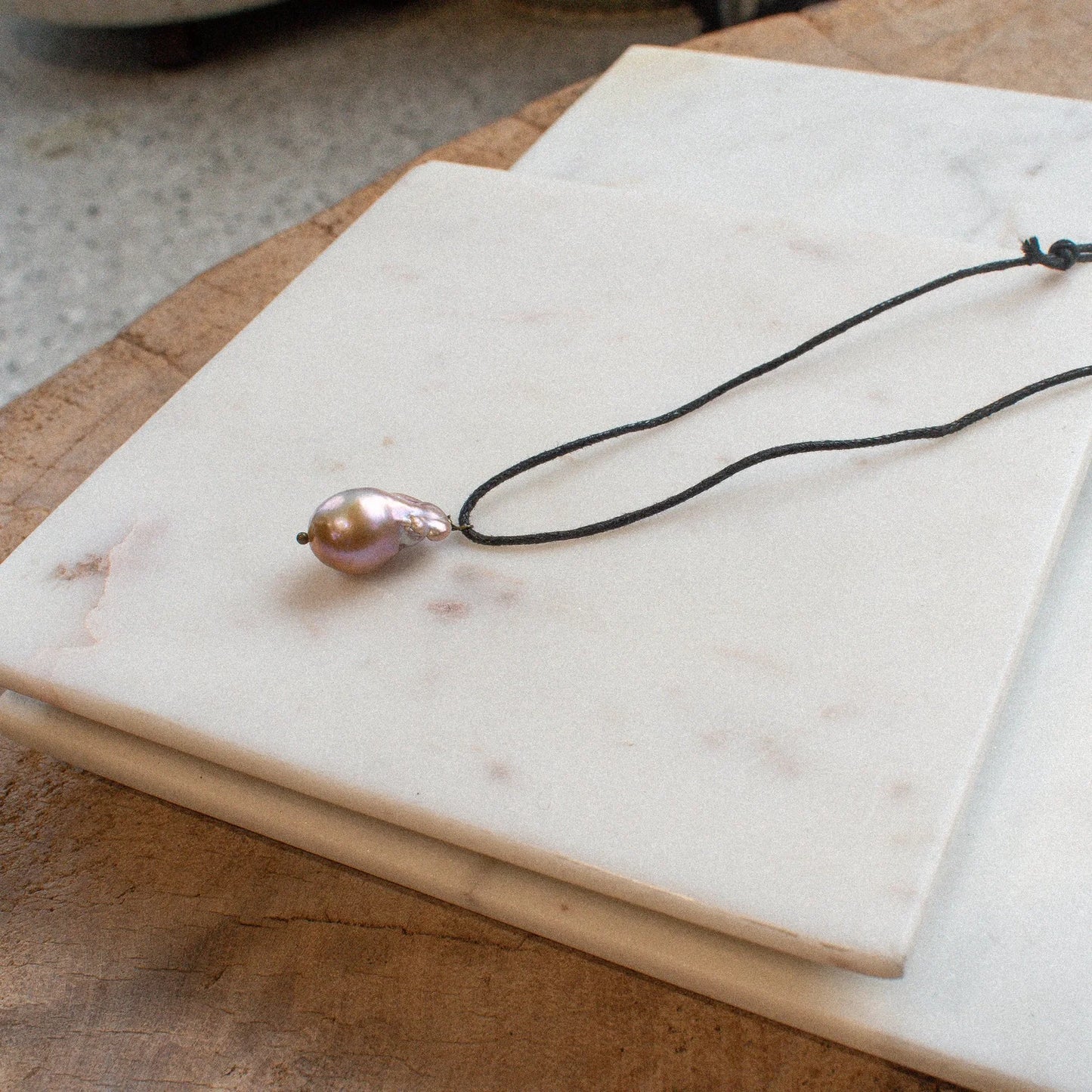 The ROSARA Baroque Pearl Necklace on Black Cord