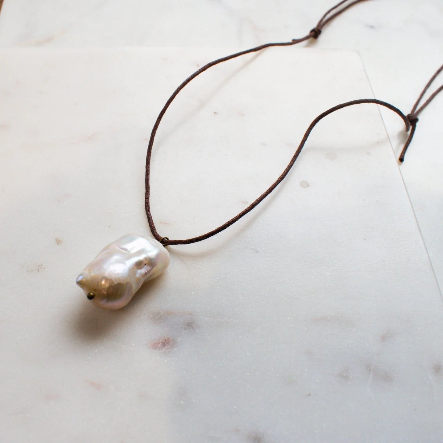 The SOLARA Baroque Pearl Necklace on Brown Cord
