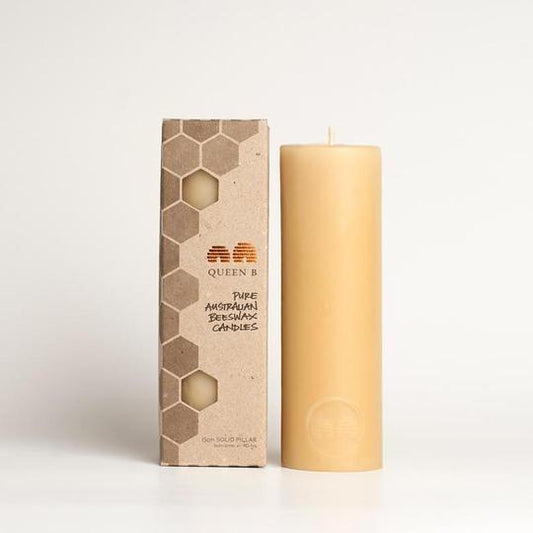 Queen B Beeswax Pillar Candle 15cm