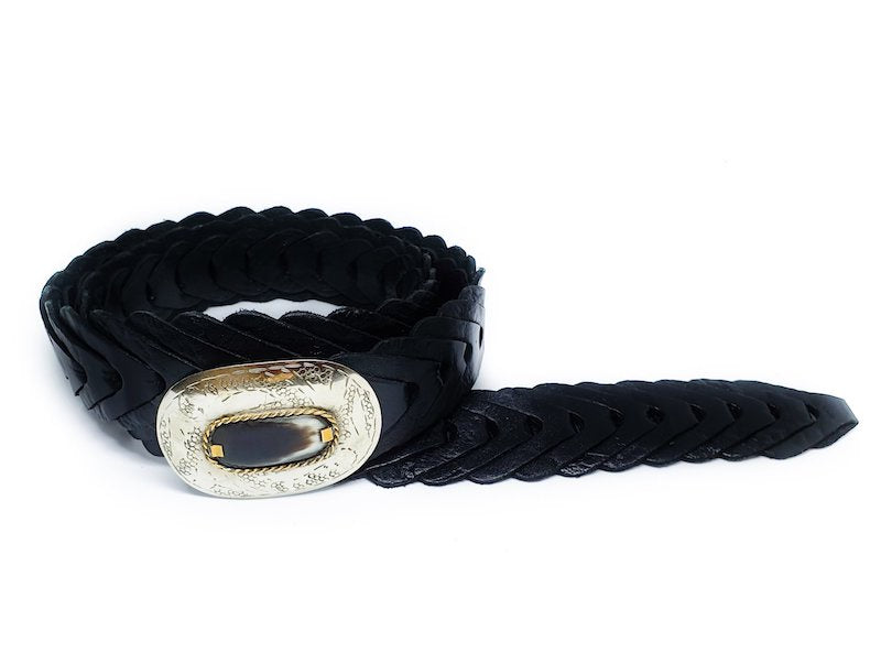 Cobra Chain Link Leather Belt - Bone Buckle