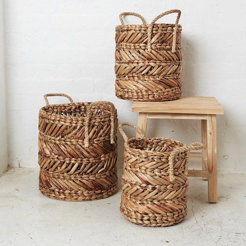 Mikal Natural Waterhyacinth Basket with Rope Handles